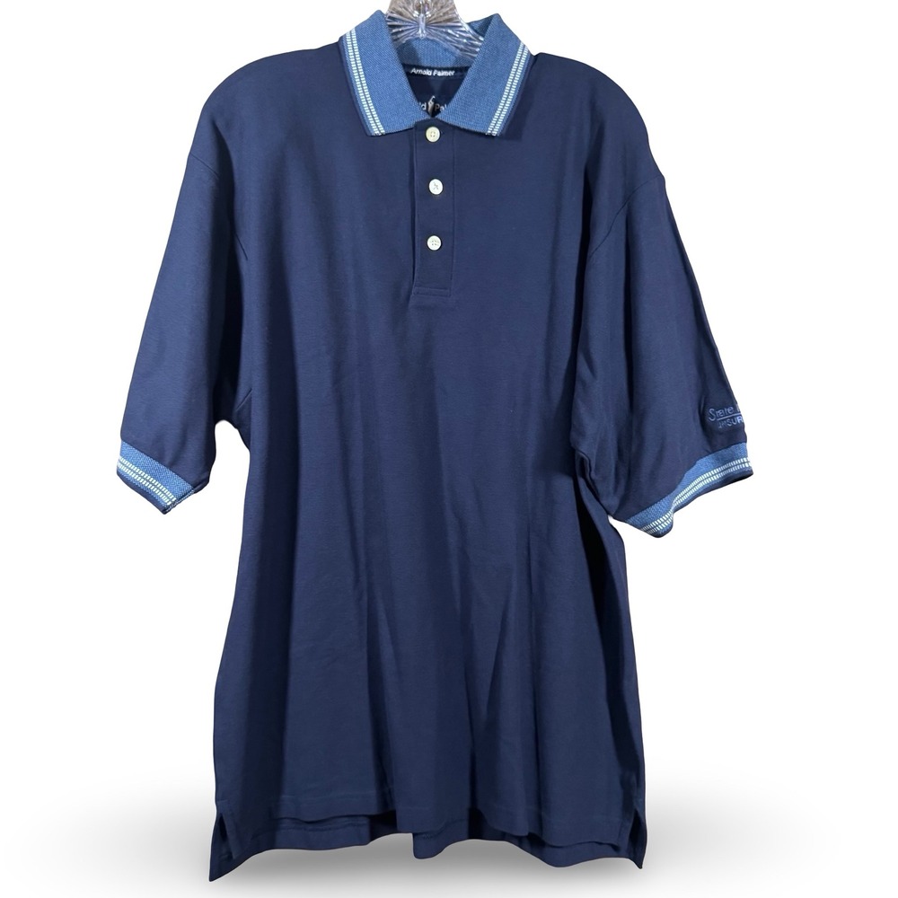 Vintage Arnold Palmer Mens Size Large Navy Blue Polo Shirt State Farm Insurance